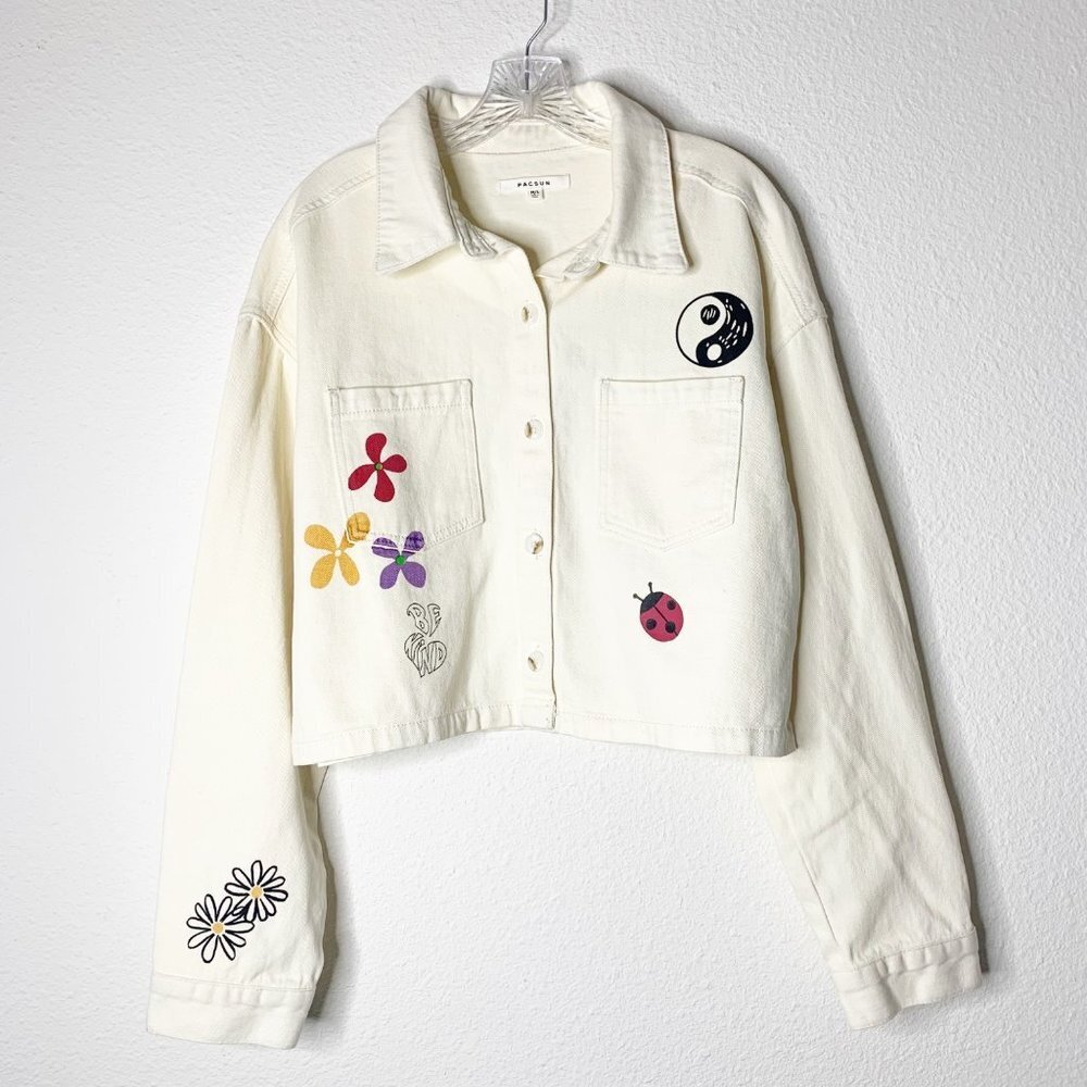 Pacsun Optimistic Off White Cropped Shacket Denim Jean Jacket New Size M